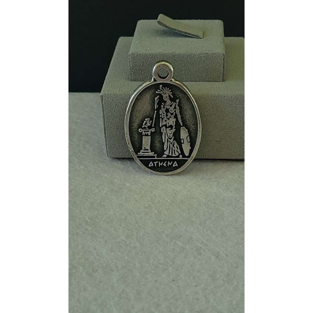 Vintage Athena Pendant Greek Goddess Owl Shield Spear Silver Tone 1.69" 13.49g